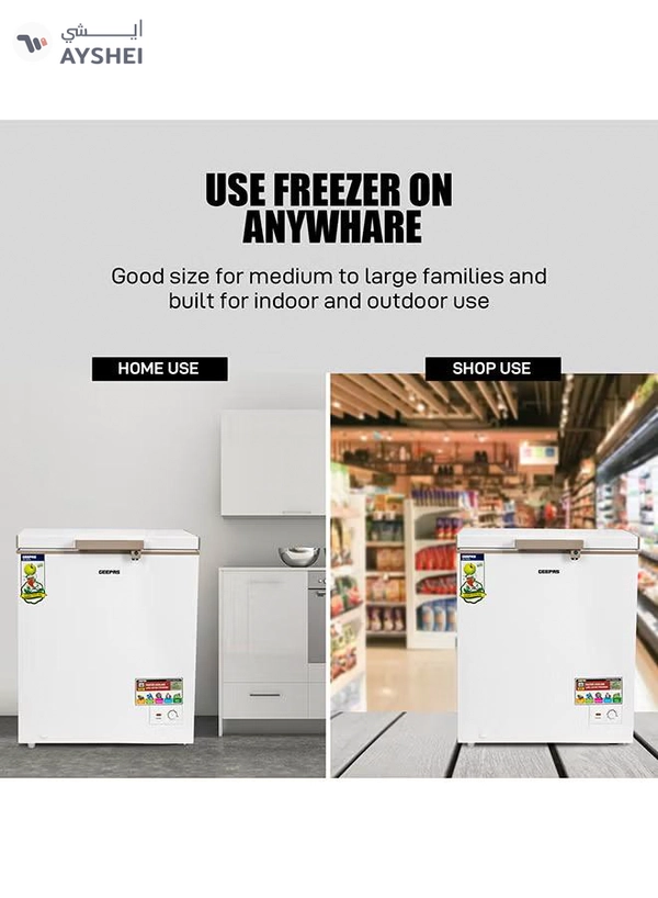 GEEPAS 170L Gross/145L Net Capacity Single Door Chest Freezer With Compressor Switch Off Function, LED Light, Lock & Key, High Efficiency Monolithic Foaming, 1 Food Basket, Adjustable Thermostat 170 L 115 W GCF1706WAH White