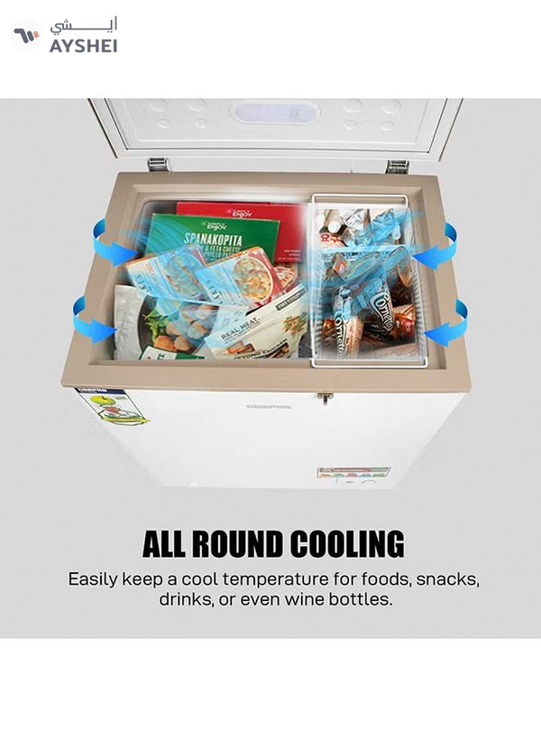 GEEPAS 170L Gross/145L Net Capacity Single Door Chest Freezer With Compressor Switch Off Function, LED Light, Lock & Key, High Efficiency Monolithic Foaming, 1 Food Basket, Adjustable Thermostat 170 L 115 W GCF1706WAH White
