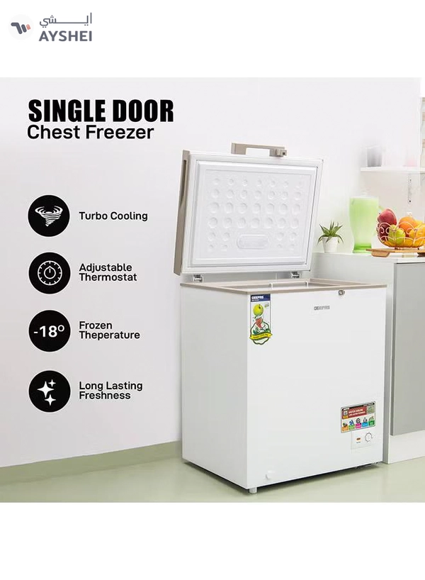 GEEPAS 170L Gross/145L Net Capacity Single Door Chest Freezer With Compressor Switch Off Function, LED Light, Lock & Key, High Efficiency Monolithic Foaming, 1 Food Basket, Adjustable Thermostat 170 L 115 W GCF1706WAH White