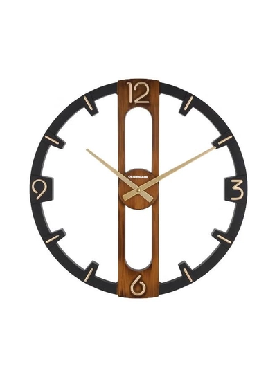 Olsenmark Round Wall Clock OMWC1926 | Open Design, Silent Movement | Battery Operated Wall-Mounted Clock for Home & Office | Brown & Black-0