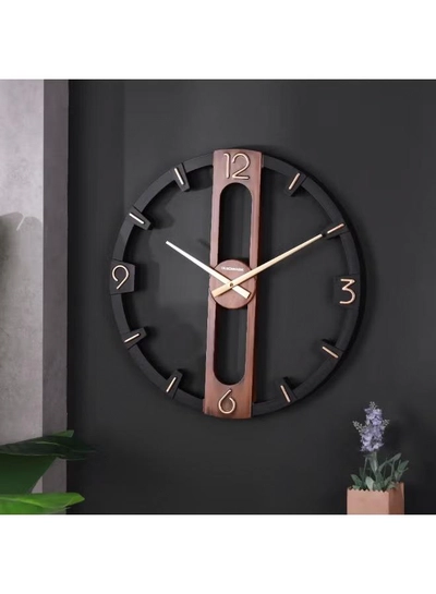 Olsenmark Round Wall Clock OMWC1926 | Open Design, Silent Movement | Battery Operated Wall-Mounted Clock for Home & Office | Brown & Black-2