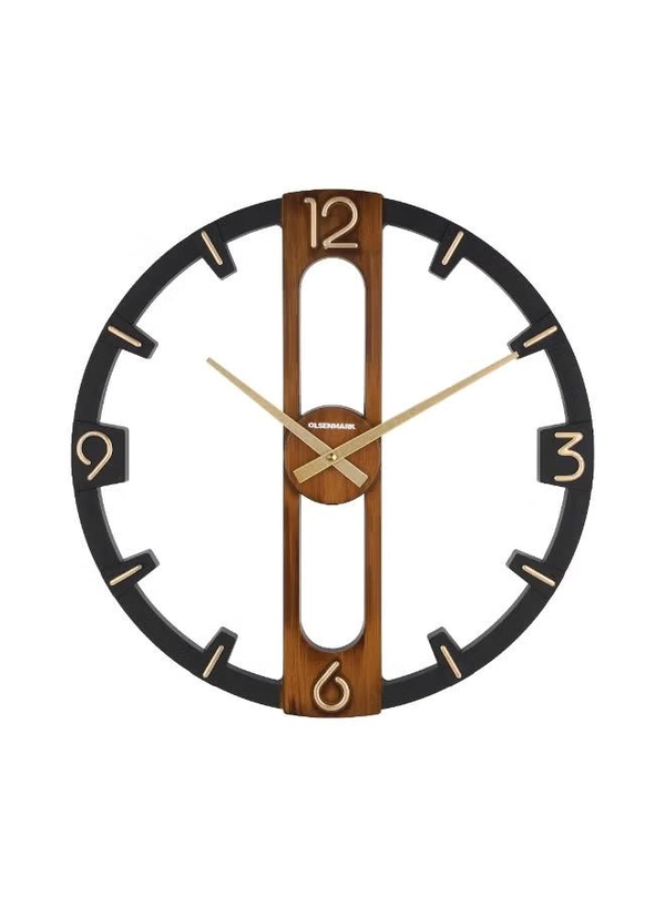 Olsenmark Round Wall Clock OMWC1926 | Open Design, Silent Movement | Battery Operated Wall-Mounted Clock for Home & Office | Brown & Black
