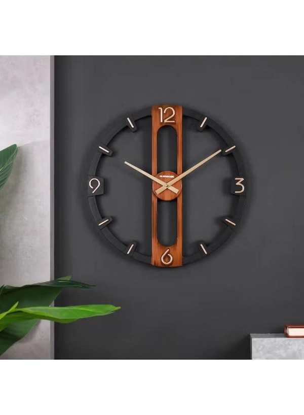 Olsenmark Round Wall Clock OMWC1926 | Open Design, Silent Movement | Battery Operated Wall-Mounted Clock for Home & Office | Brown & Black