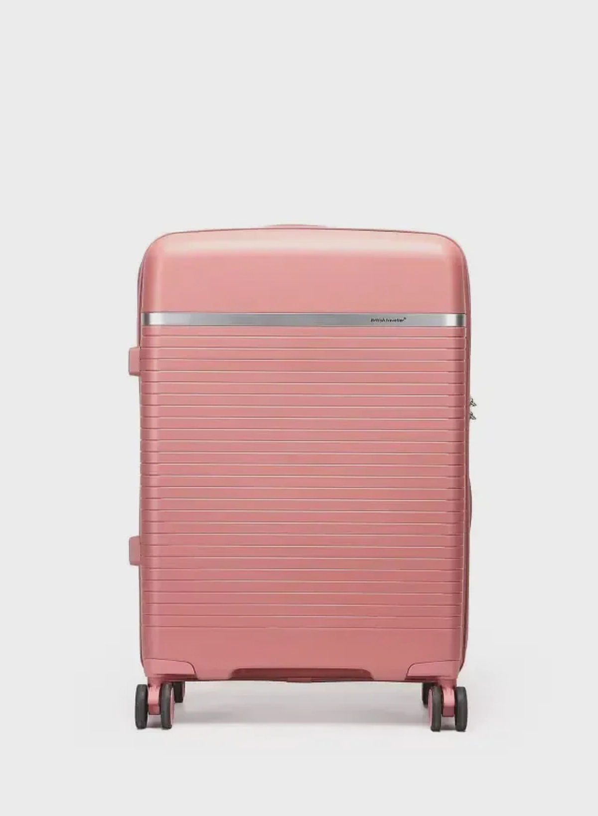 British Traveller 3-Piece Polypropylene Luggage Set | 20”, 24”, 28” Lightweight Suitcases with 360° Spinner Wheels, TSA Lock, Water & Scratch Resistant | Durable Hard Shell Trolley Bags with Telescopic Handle - Pink-1-1
