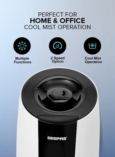 GEEPAS Ultrasonic Humidifier 2.6 L Water Tank, Touch Panel Control/ Cool Mist Operation, 2 Speed and 360-Degree Rotatable Nozzle/ Multiple Functions, Filter for Purifying and Softening Water. GUH63072UK White & black-3