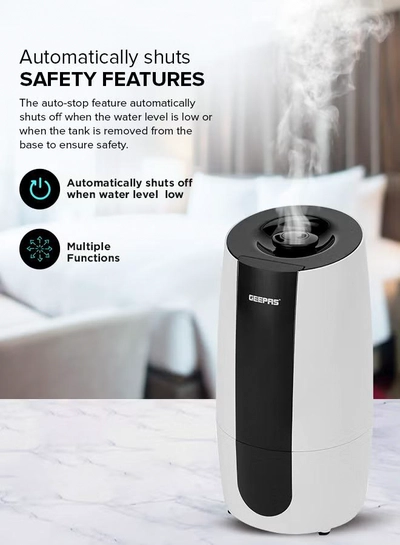 GEEPAS Ultrasonic Humidifier 2.6 L Water Tank, Touch Panel Control/ Cool Mist Operation, 2 Speed and 360-Degree Rotatable Nozzle/ Multiple Functions, Filter for Purifying and Softening Water. GUH63072UK White & black-0