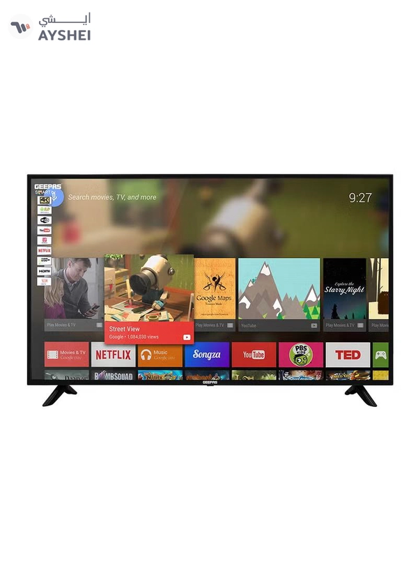 GEEPAS 58 Inch Smart LED TV - Mirror Cast, 3.5Mm, 3 HDMI And 2 USB Ports | Wifi, Android 9.0 With E-Share | 2 GB Ram | Comes Application Like Youtube, Netflix, Amazon Prime GLED5808SUHD Black