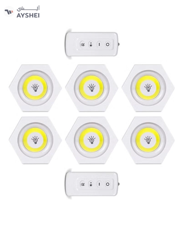 Yuwell Pack Of 6 Pcs LED Wall Light with Remote Wireless LED Cabinet Light With Adjustable Brightness and Timer Function Suitable For Kitchen, Bedroom, Study Room