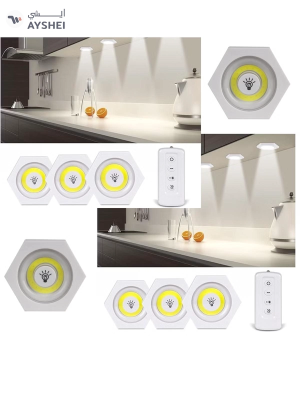 Yuwell Pack Of 6 Pcs LED Wall Light with Remote Wireless LED Cabinet Light With Adjustable Brightness and Timer Function Suitable For Kitchen, Bedroom, Study Room