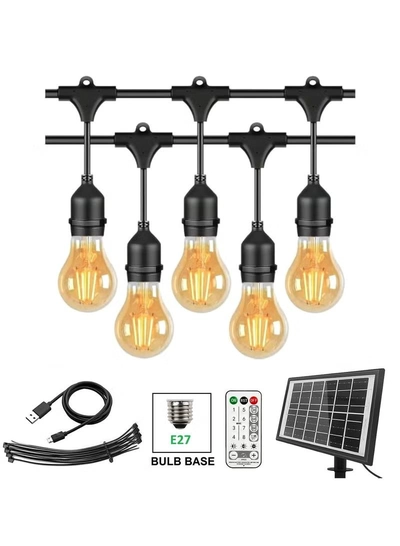 Yuwell Outdoor Waterproof IP65 Led String Lights E27 Holder 15 Meter Bulb Holder Wire With 30 Bulbs 4W A60 Amber With EU Plug Solar Bulb Holder For Ramadan Decoration Lights And Outdoor Decoration Light Hanging Light 6000mAh & USB-C, String Lights With Remote Control And 8 Modes Ramadan Light With Cable Ties-7