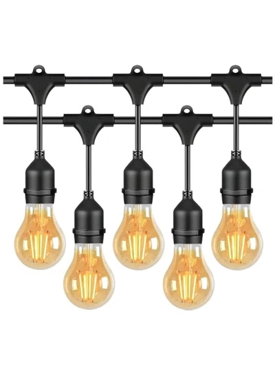 Yuwell Outdoor Waterproof IP65 Led String Lights E27 Holder 15 Meter Bulb Holder Wire With 30 Bulbs 4W A60 Amber With EU Plug Solar Bulb Holder For Ramadan Decoration Lights And Outdoor Decoration Light Hanging Light 6000mAh & USB-C, String Lights With Remote Control And 8 Modes Ramadan Light With Cable Ties-0