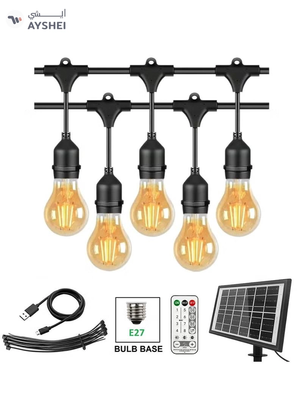 Yuwell Outdoor Waterproof IP65 Led String Lights E27 Holder 15 Meter Bulb Holder Wire With 30 Bulbs 4W A60 Amber With EU Plug Solar Bulb Holder For Ramadan Decoration Lights And Outdoor Decoration Light Hanging Light 6000mAh & USB-C, String Lights With Remote Control And 8 Modes Ramadan Light With Cable Ties