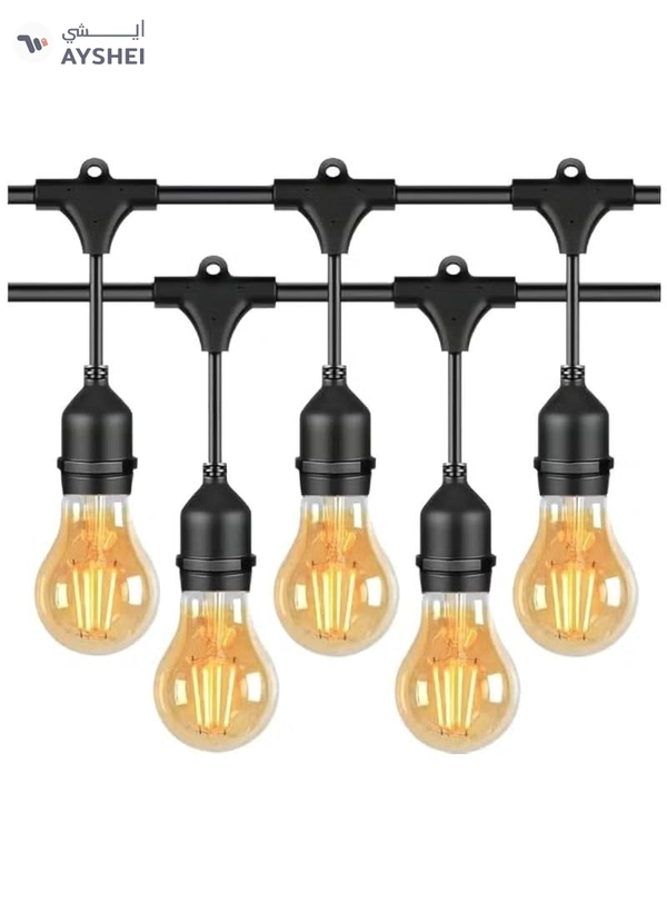 Yuwell Outdoor Waterproof IP65 Led String Lights E27 Holder 15 Meter Bulb Holder Wire With 30 Bulbs 4W A60 Amber With EU Plug Solar Bulb Holder For Ramadan Decoration Lights And Outdoor Decoration Light Hanging Light 6000mAh & USB-C, String Lights With Remote Control And 8 Modes Ramadan Light With Cable Ties