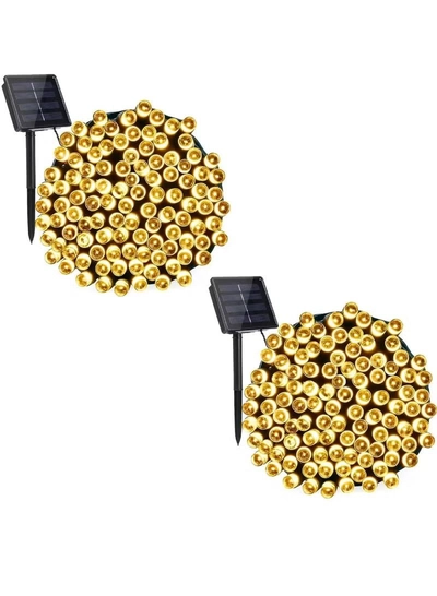 Yuwell 2 Pack Solar Light String LED Decorative Light Solar Powered Fairy Lights 30 Meter 300 LED Multi Modes Solar Outdoor Light String Lights For Home And Outdoor Decoration Warm White Total (60 Meter 600 Led)-0