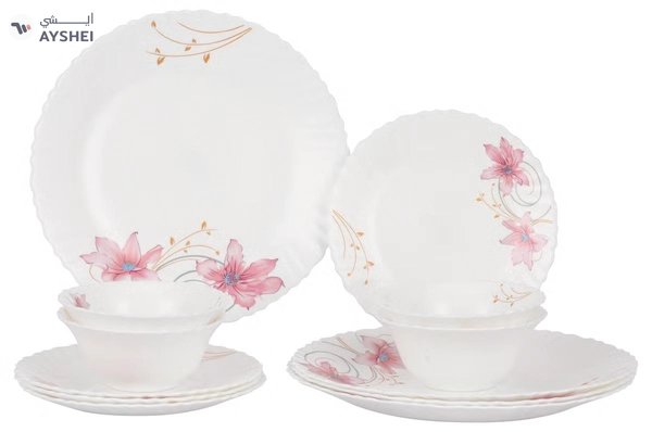 Delcasa DC3303 Botanical Bliss Opalware Dinner Set 12-Pieces, White/pink