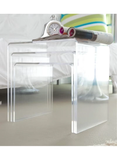 Eworld Set of 3 Acrylic Perspex Side Tables, Sleek Living Room and Bedside Furniture -1