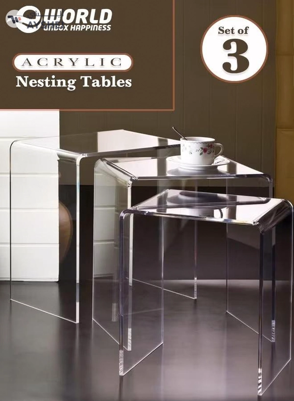 Eworld Set of 3 Acrylic Perspex Side Tables, Sleek Living Room and Bedside Furniture 