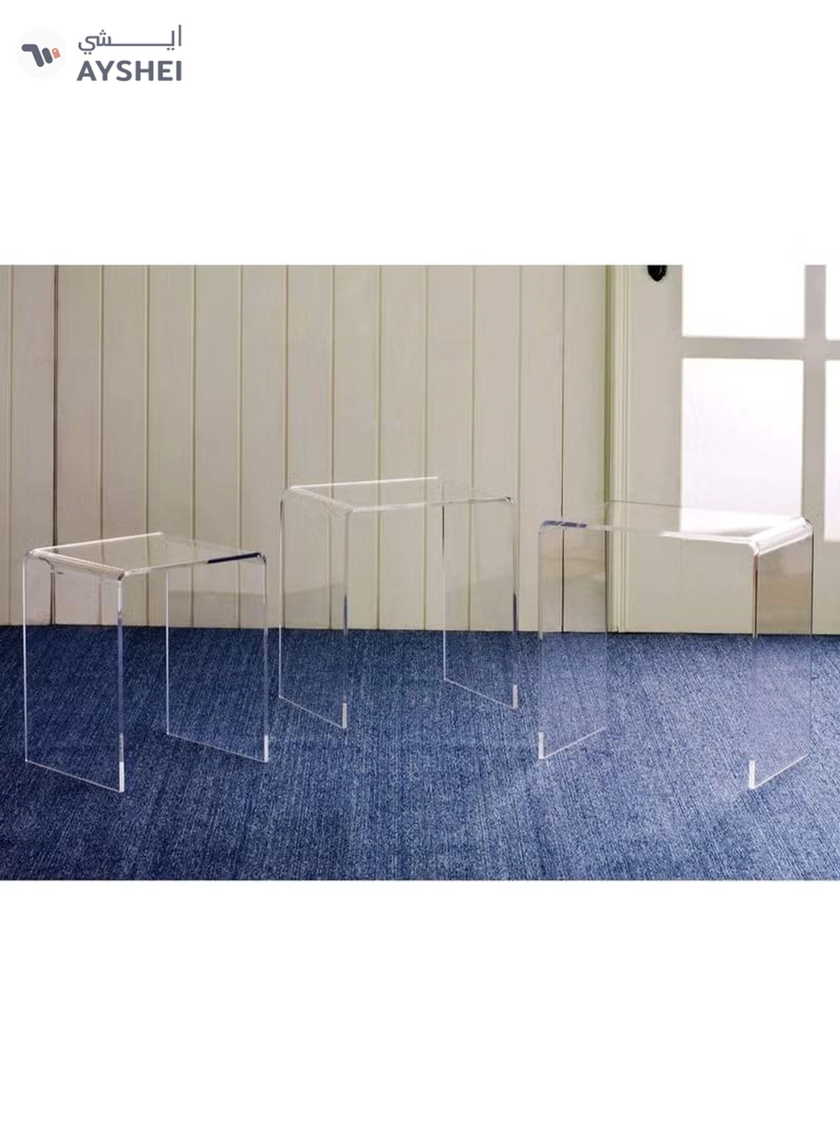 Eworld Set of 3 Acrylic Perspex Side Tables, Sleek Living Room and Bedside Furniture -2-2