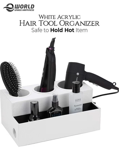 Eworld White Acrylic Bathroom Countertop Hair Tools Organizer-0