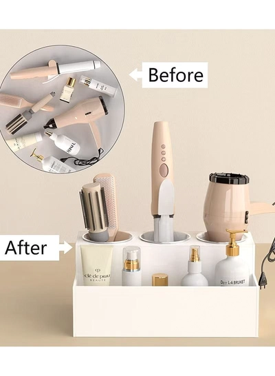 Eworld White Acrylic Bathroom Countertop Hair Tools Organizer-2