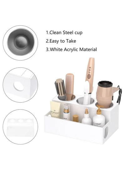 Eworld White Acrylic Bathroom Countertop Hair Tools Organizer-6