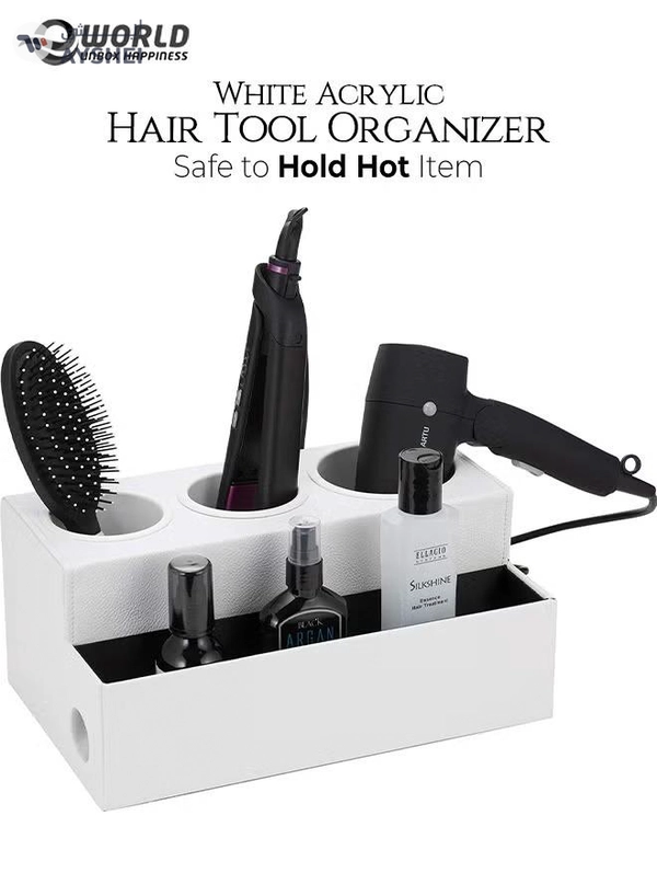 Eworld White Acrylic Bathroom Countertop Hair Tools Organizer