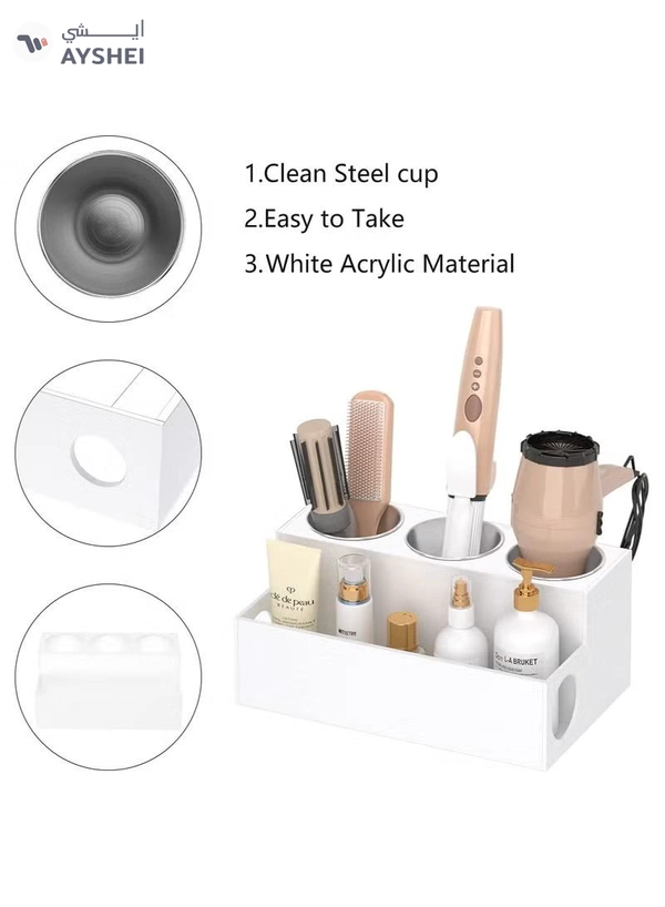 Eworld White Acrylic Bathroom Countertop Hair Tools Organizer