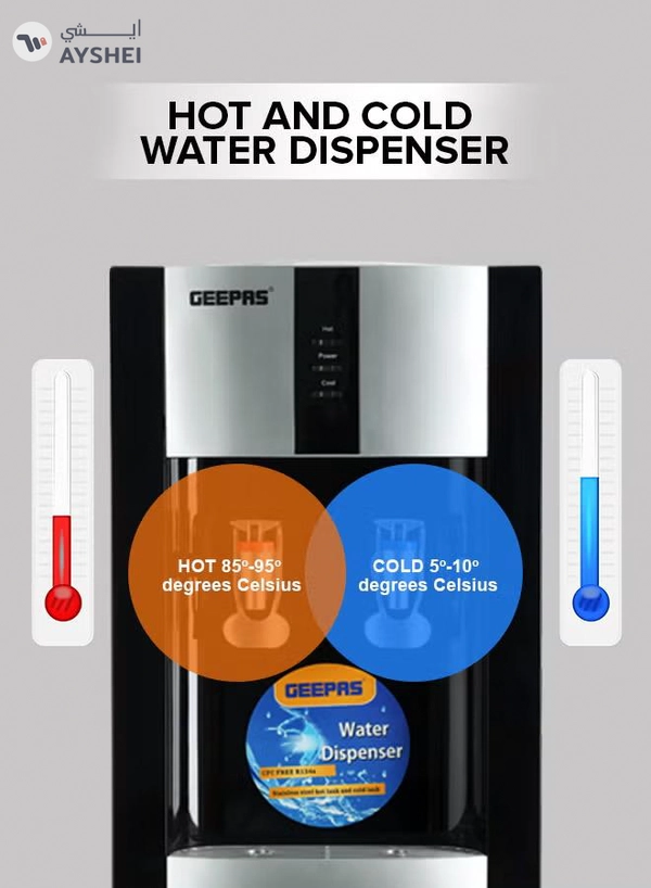 GEEPAS Hot And Cold Table Water Dispenser GWD8356 Black/White/Red