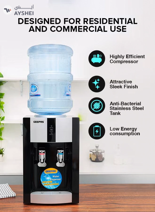 GEEPAS Hot And Cold Table Water Dispenser GWD8356 Black/White/Red