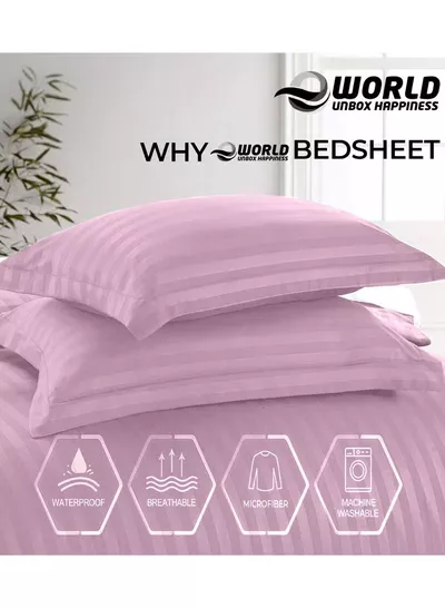 Eworld 4-Piece Luxury King Size Pink Striped Bedding Set Includes 1 Duvet Cover (220x240cm), 1 Fitted Bed Sheet (200x200+30cm), and 2 Pillow Cases (48x74+5cm) for Ultimate Hotel-Inspired Sophistication-5
