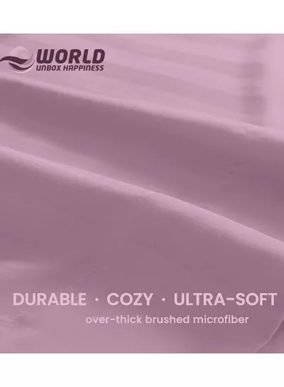 Eworld 4-Piece Luxury King Size Pink Striped Bedding Set Includes 1 Duvet Cover (220x240cm), 1 Fitted Bed Sheet (200x200+30cm), and 2 Pillow Cases (48x74+5cm) for Ultimate Hotel-Inspired Sophistication-3
