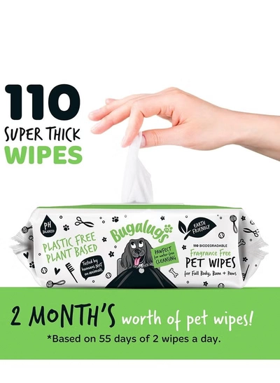 BUGALUGS Fragrance Free Biodegradable Pet Wipes Pack Of 110-3