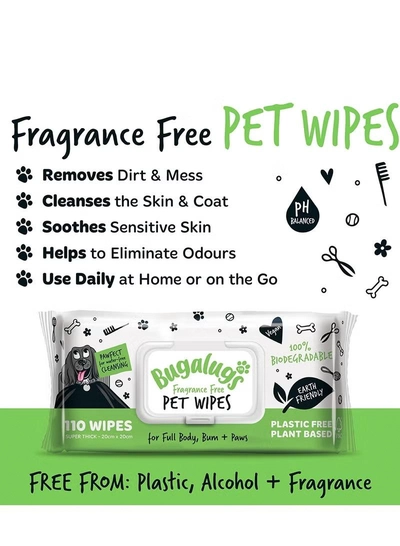 BUGALUGS Fragrance Free Biodegradable Pet Wipes Pack Of 110-1