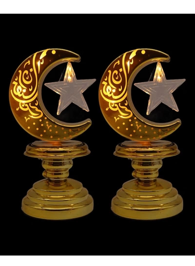 Yuwell 2 Pcs Battery Operated Ramadan Decoration Light LED Moon Stars Decoration Night Light Desk Lamp For Indoor And Outdoor Decoration Led Lamp (AAAX3 Required Not Included)-0