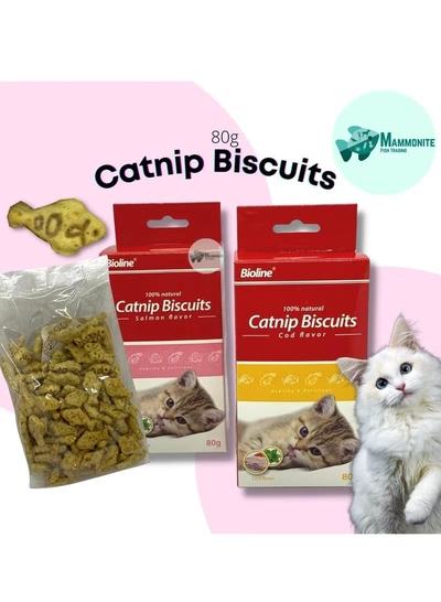 Bioline Catnip Biscuits 100% Natural Cat Treats 80g (Salmon Flavor & Cod Flavor)-3