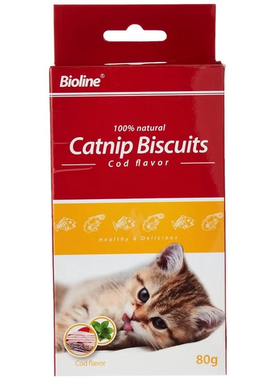 Bioline Catnip Biscuits 100% Natural Cat Treats 80g (Salmon Flavor & Cod Flavor)-2
