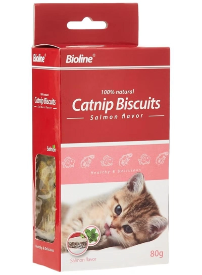 Bioline Catnip Biscuits 100% Natural Cat Treats 80g (Salmon Flavor & Cod Flavor)-4