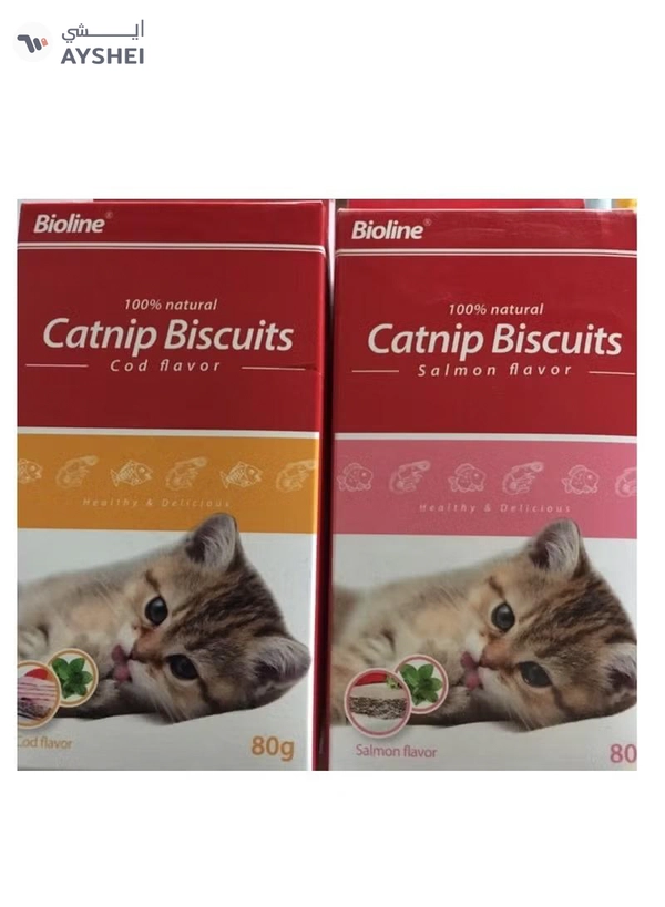 Bioline Catnip Biscuits 100% Natural Cat Treats 80g (Salmon Flavor & Cod Flavor)