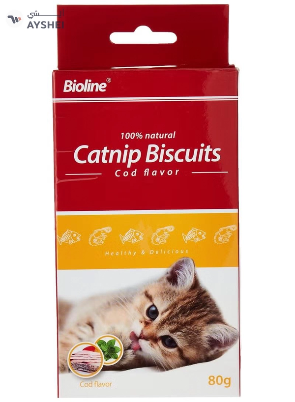 Bioline Catnip Biscuits 100% Natural Cat Treats 80g (Salmon Flavor & Cod Flavor)