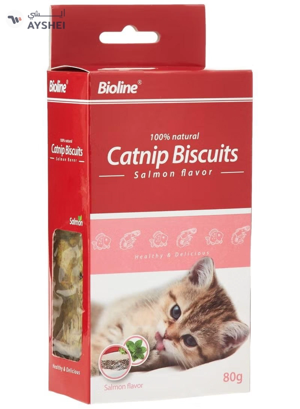 Bioline Catnip Biscuits 100% Natural Cat Treats 80g (Salmon Flavor & Cod Flavor)