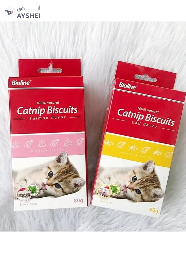 Bioline Catnip Biscuits 100% Natural Cat Treats 80g (Salmon Flavor & Cod Flavor)