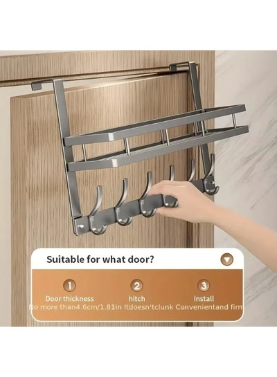 DubaiGallery Over the Door Storage Rack with 6 Hooks and Shelf – Durable Aluminum Organizer for Clothes, Keys, and Handbags-1