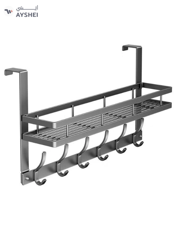 DubaiGallery Over the Door Storage Rack with 6 Hooks and Shelf – Durable Aluminum Organizer for Clothes, Keys, and Handbags