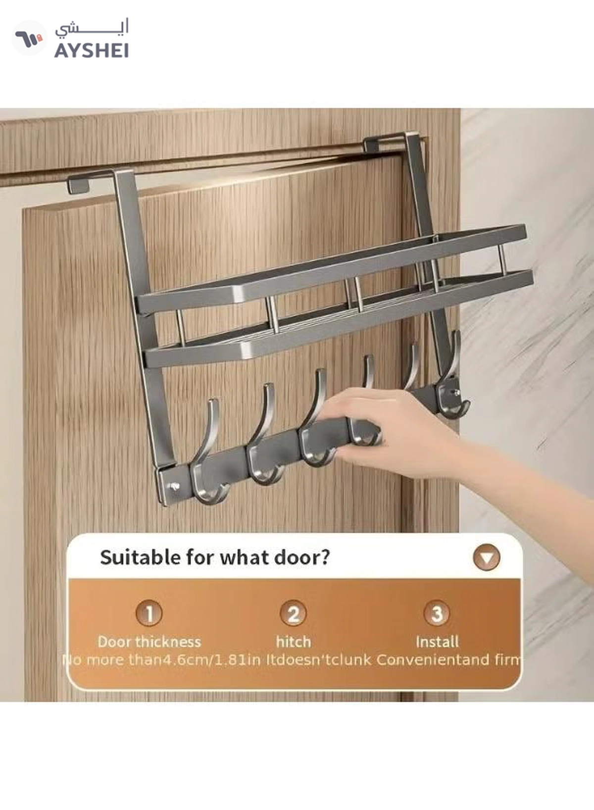 DubaiGallery Over the Door Storage Rack with 6 Hooks and Shelf – Durable Aluminum Organizer for Clothes, Keys, and Handbags-1-1