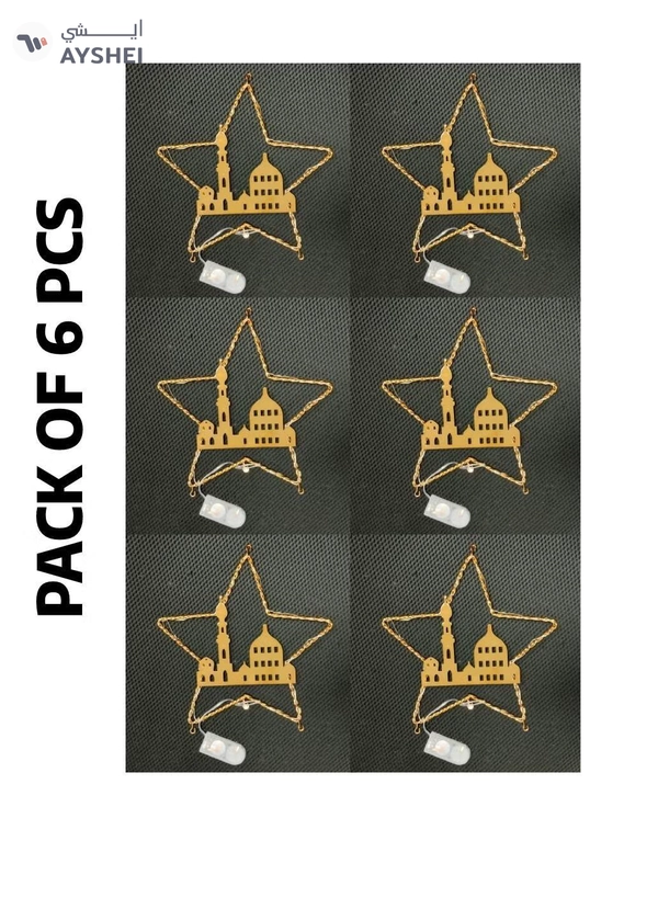 Yuwell Pack Of 6 Pcs Ramadan Decoration Hanging Lights For Indoor And Outdoor Home Decoration Light With Battery Mosque And Star Design