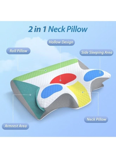 Eworld 2-in-1 Memory Foam Cervical Pillow with Eye Mask, Orthopedic Contour Pillow -2