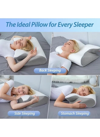 Eworld 2-in-1 Memory Foam Cervical Pillow with Eye Mask, Orthopedic Contour Pillow -5