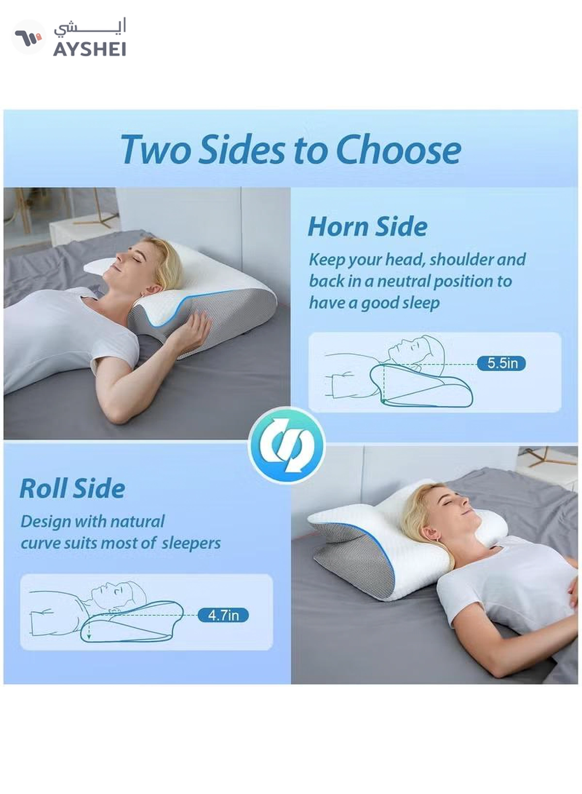 Eworld 2-in-1 Memory Foam Cervical Pillow with Eye Mask, Orthopedic Contour Pillow -3-3