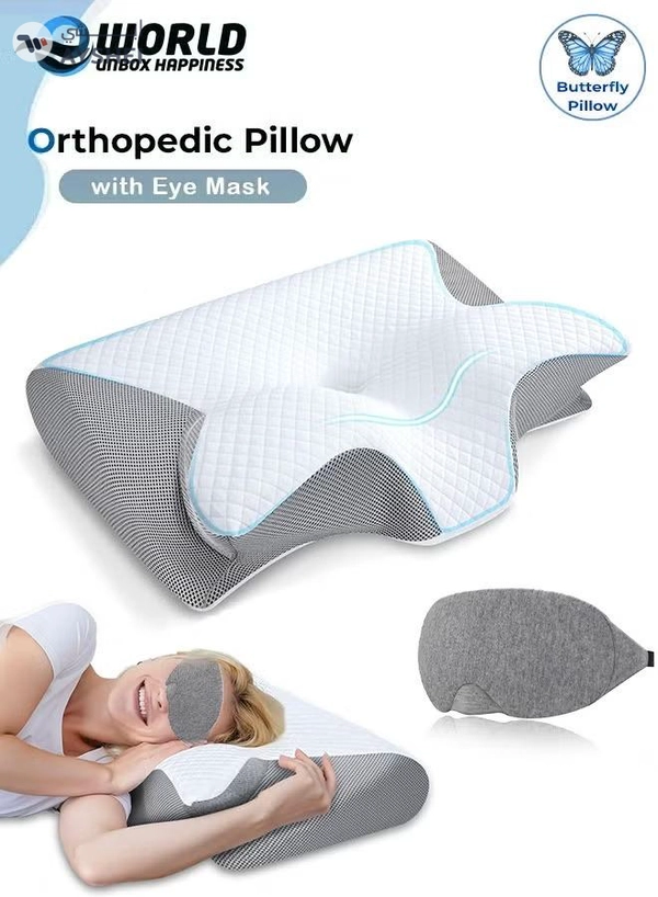 Eworld 2-in-1 Memory Foam Cervical Pillow with Eye Mask, Orthopedic Contour Pillow