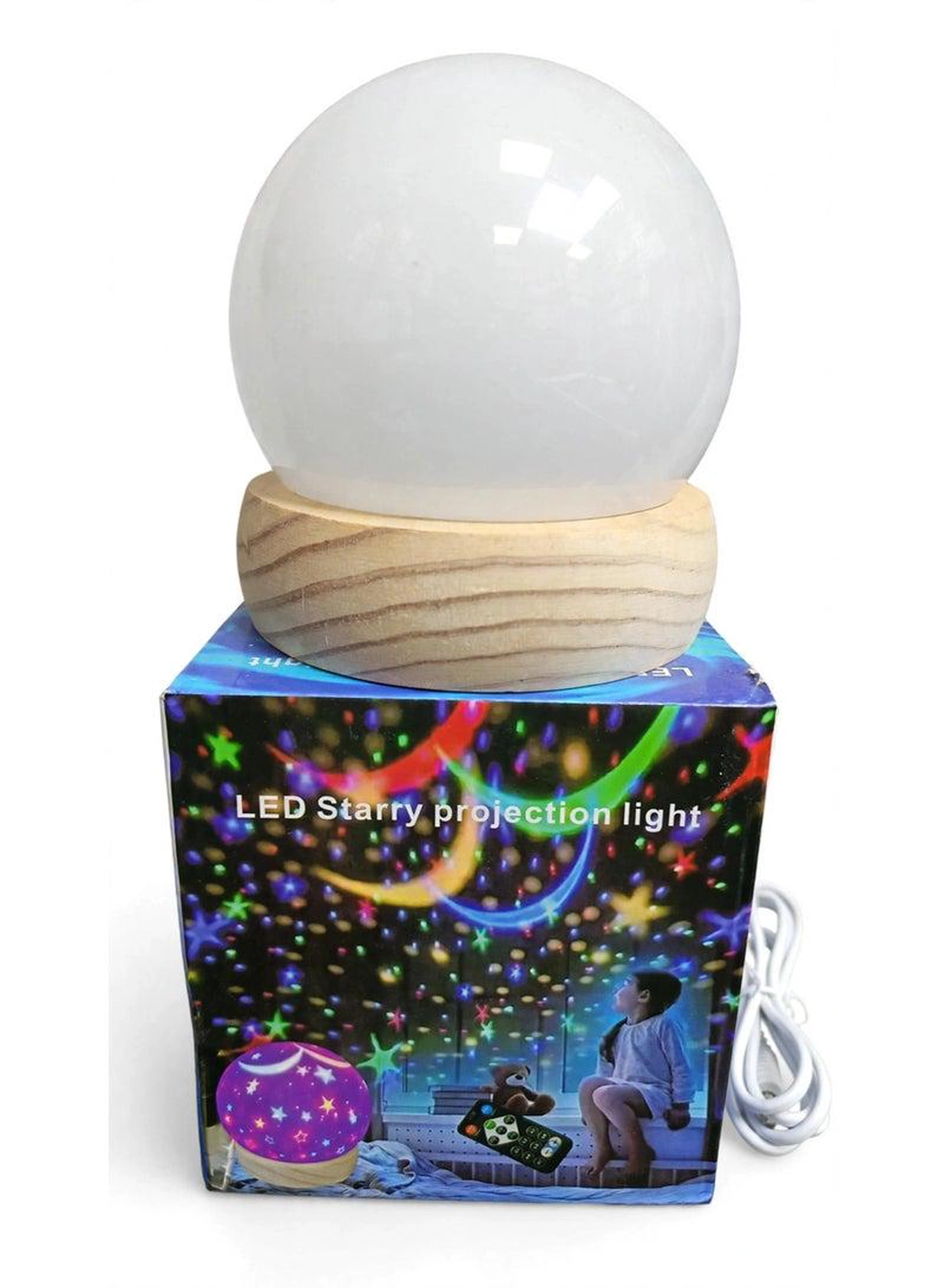 Decorative LED Starry Projection Light with Crystal Globe and Wooden Base, Colorful Galaxy Projector Night Lamp for Kids and Adults, Perfect for Bedroom, Home Decor, Romantic Atmosphere, Parties and Special Occasions